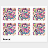 Sticker Carré Annime fille Candy (Feuille)
