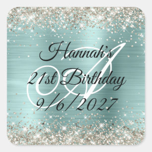 Sticker Carré Anniversaire 21 ans Monogramme Paillettes de Plati
