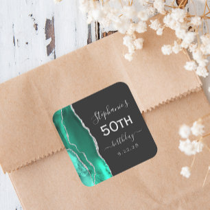 Sticker Carré Anniversaire 50 ans Agate Vert Mousse d'Argent Fon