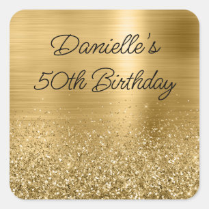 Sticker Carré Anniversaire 50 Ans Paillettes Or Brillantes et Fe