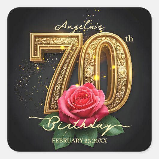 Sticker Carré Anniversaire 70 ans Luxueux et Glamour Rose Gold F (Devant)
