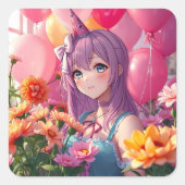 Sticker Carré Anniversaire à thème Anime fille (Devant)