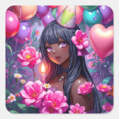 Sticker Carré Anniversaire à thème Anniversaire Fille de couleur (Devant)