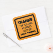 Sticker Carré Anniversaire Construction Orange (Enveloppe)