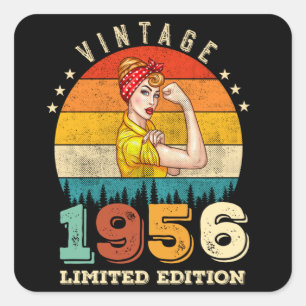 Sticker Carré anniversaire de 69 ans 1956 Vintage 69e anniversai