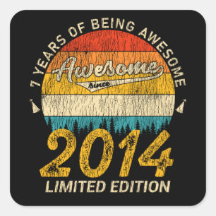 Sticker Carré anniversaire de 7 ans Retro Awesome 7e anniversair