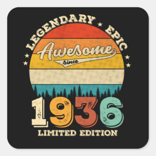 Sticker Carré anniversaire de 89 ans 1936 Magnifique 89e anniver