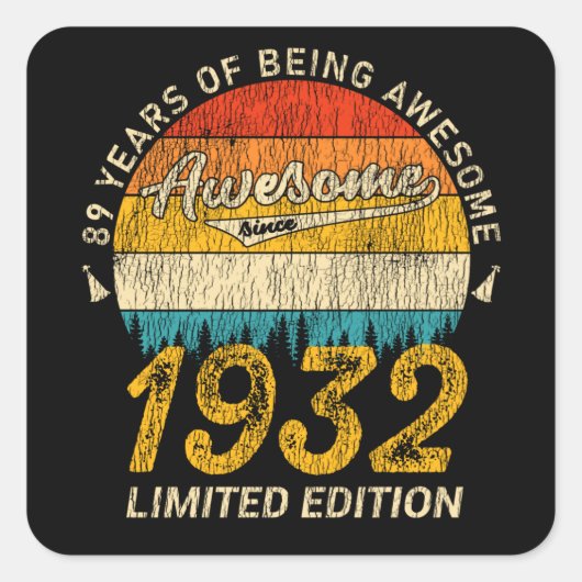 Sticker Carré anniversaire de 93 ans 1932 Magnifique 93e anniver (Devant)
