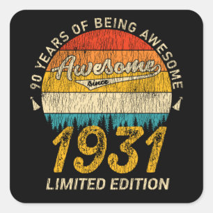 Sticker Carré anniversaire de 94 ans Retro Magnifique 94e annive