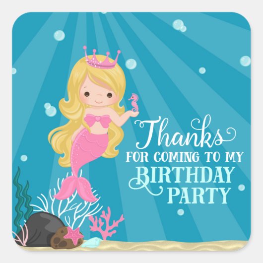 Sticker Carré Anniversaire de Blonde Mermaid (Devant)