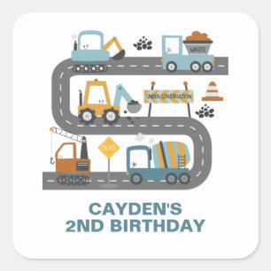 Sticker Carré Anniversaire de camion de construction