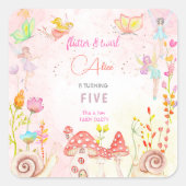 Sticker Carré Anniversaire de enfant d'aquarelle de jardin de fé (Devant)