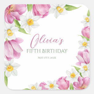 Sticker Carré Anniversaire de enfant de fleurs colorées au print