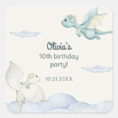 Sticker Carré Anniversaire de enfant Magical Castle Cute Dragons (Devant)