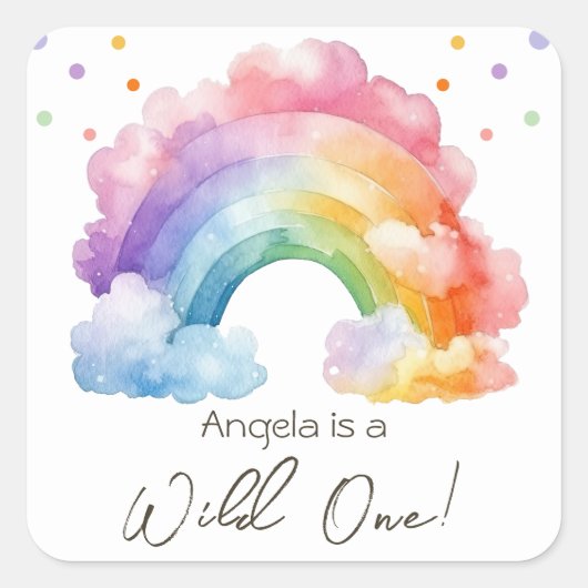 Sticker Carré Anniversaire de enfant Rainbow Wild One (Devant)