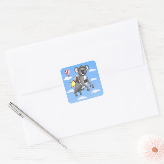 Sticker Carré Anniversaire de Koala Fusée (Enveloppe)
