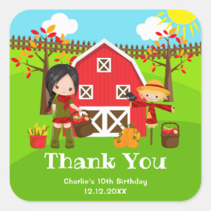 Sticker Carré Anniversaire de la Ferme d'Automne Merci Fille aux