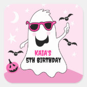 Sticker Carré Anniversaire de la Fille Fantôme d'Halloween rose (Devant)