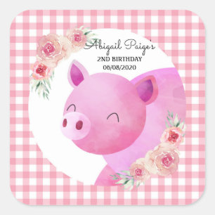 Sticker Carré Anniversaire de la floraison de cochon rose En vic