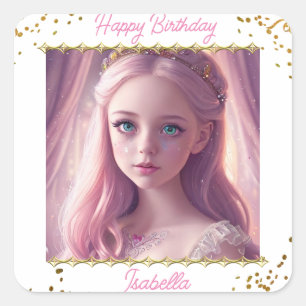 Sticker Carré Anniversaire de la Princesse Little Girl personnal