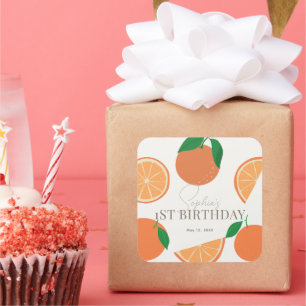 Sticker Carré Anniversaire de Little Cutie Moderne Orange