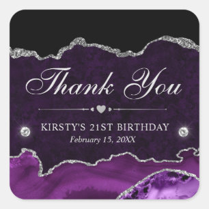 Sticker Carré Anniversaire de marbre d'agate pailleté violet et