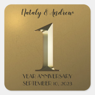 Sticker Carré Anniversaire de mariage de première année en or mé