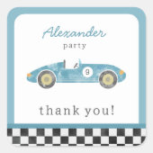 Sticker Carré anniversaire de voiture de course bleue (Devant)