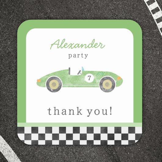 Sticker Carré anniversaire de voiture de course verte