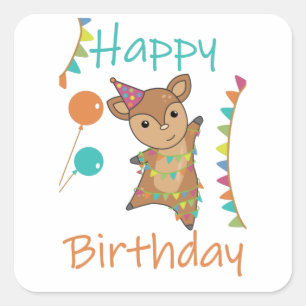 Sticker Carré Anniversaire des cerfs Souhaite un joyeux Rehkitz