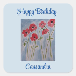 Sticker Carré Anniversaire des Poppies rouges sauvages