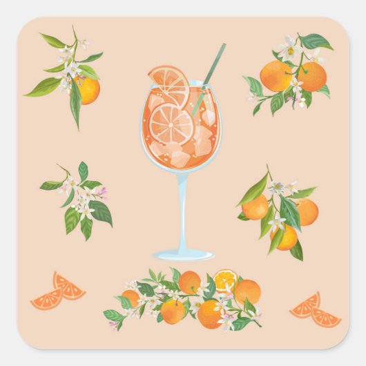 Sticker Carré Anniversaire d'été Spritz (Devant)