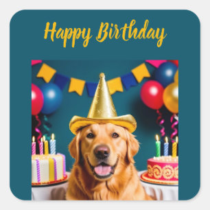Sticker Carré Anniversaire du Golden Retriever