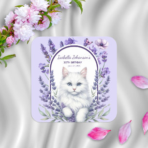 Sticker Carré Anniversaire élégant de Lavande et de Chat