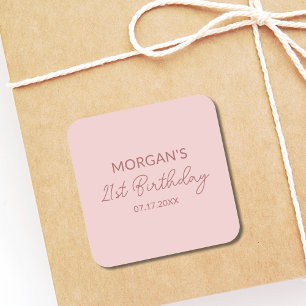 Sticker Carré Anniversaire Fête Blush Pink Nom mignon