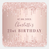 Sticker Carré Anniversaire fête rose or parties scintillant gout (Devant)