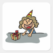 Sticker Carré Anniversaire Fille Avec Un Cadeau (Devant)