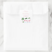 Sticker Carré Anniversaire floral rose et vert (Sac)