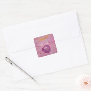 Sticker Carré Anniversaire Galaxie Cosmique Aquarelle Rose