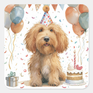 Sticker Carré Anniversaire Goldendoodle Chien