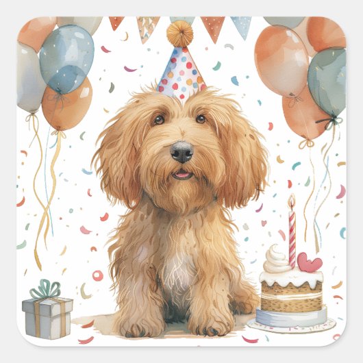 Sticker Carré Anniversaire Goldendoodle Chien (Devant)