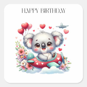 Sticker Carré Anniversaire Koala Pilote