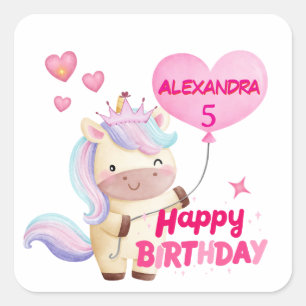 Sticker Carré Anniversaire Licorne Personnalisé