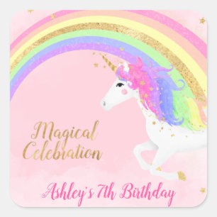 Sticker Carré Anniversaire magique de l'Unicorne  Gold Rainbow