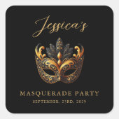 Sticker Carré Anniversaire Masquerade Black Gold (Devant)