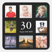 Sticker Carré Anniversaire noir blanc photo collage (Devant)