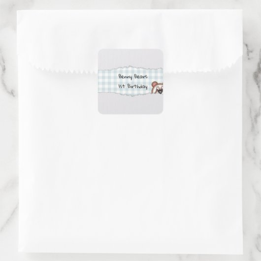 Sticker Carré Anniversaire Ourson Cache-Cache (Sac)