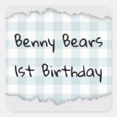 Sticker Carré Anniversaire Ourson Câlin (Devant)