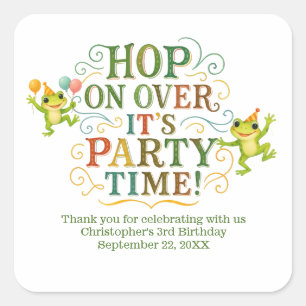 Sticker Carré Anniversaire personnalisé de grenouille pour tout-