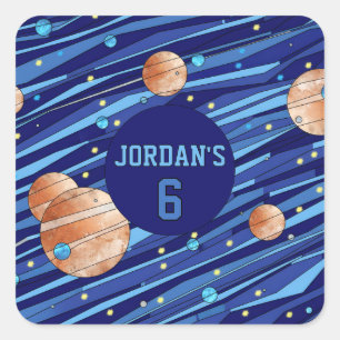 Sticker Carré Anniversaire Personnalisé Galaxie Espace Spatial